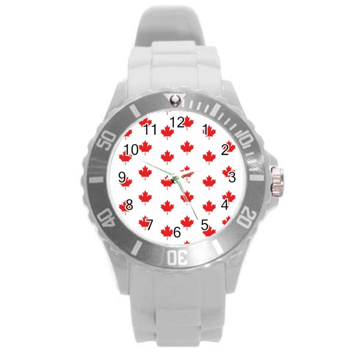 Canadian Maple Leaf Pattern Round Plastic Sport Watch (L)