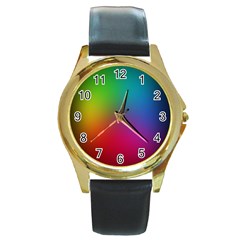 Bright Lines Resolution Image Wallpaper Rainbow Round Gold Metal Watch