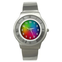 Bright Lines Resolution Image Wallpaper Rainbow Stainless Steel Watch