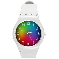 Bright Lines Resolution Image Wallpaper Rainbow Round Plastic Sport Watch (m) by Mariart