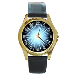 Bright Light On Black Background Round Gold Metal Watch