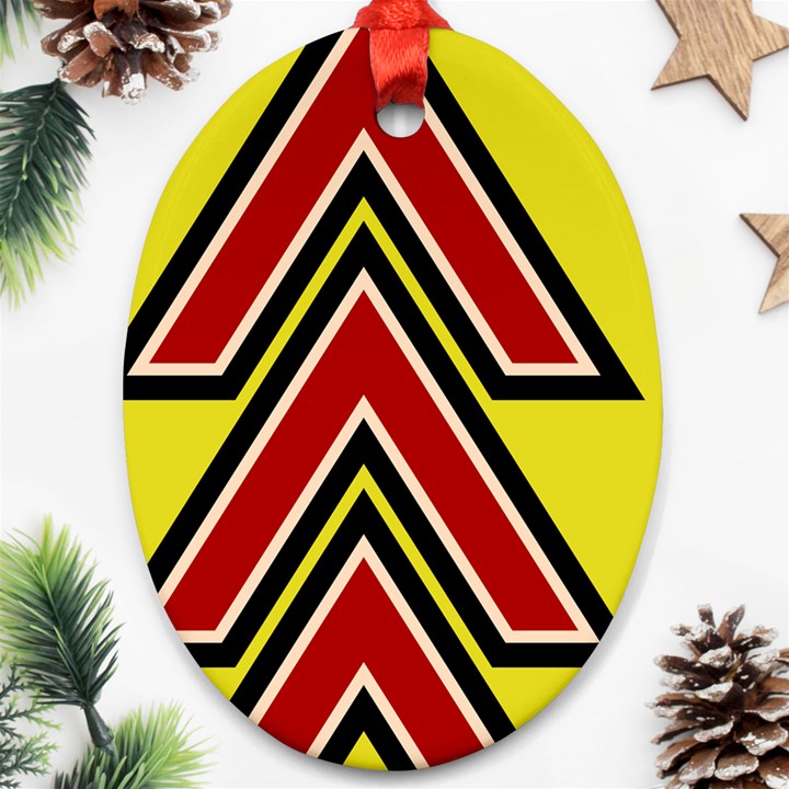 Chevron Symbols Multiple Large Red Yellow Oval Ornament (Two Sides)