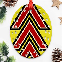 Chevron Symbols Multiple Large Red Yellow Ornament (oval Filigree) by Mariart