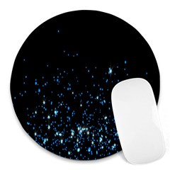 Blue Glowing Star Particle Random Motion Graphic Space Black Round Mousepads by Mariart