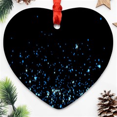 Blue Glowing Star Particle Random Motion Graphic Space Black Ornament (heart) by Mariart