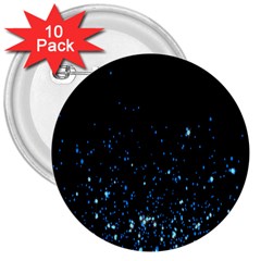 Blue Glowing Star Particle Random Motion Graphic Space Black 3  Buttons (10 Pack) 