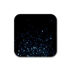 Blue Glowing Star Particle Random Motion Graphic Space Black Rubber Square Coaster (4 Pack) 