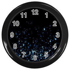 Blue Glowing Star Particle Random Motion Graphic Space Black Wall Clocks (black) by Mariart