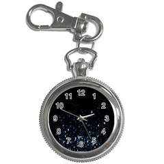 Blue Glowing Star Particle Random Motion Graphic Space Black Key Chain Watches by Mariart