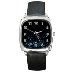 Blue Glowing Star Particle Random Motion Graphic Space Black Square Metal Watch by Mariart