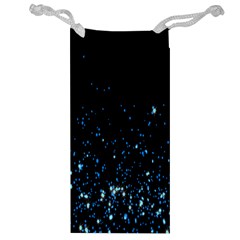 Blue Glowing Star Particle Random Motion Graphic Space Black Jewelry Bag by Mariart