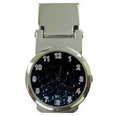 Blue Glowing Star Particle Random Motion Graphic Space Black Money Clip Watches