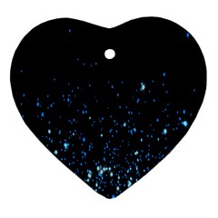 Blue Glowing Star Particle Random Motion Graphic Space Black Heart Ornament (two Sides) by Mariart