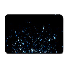 Blue Glowing Star Particle Random Motion Graphic Space Black Small Doormat  by Mariart