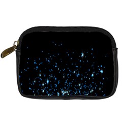 Blue Glowing Star Particle Random Motion Graphic Space Black Digital Camera Cases by Mariart