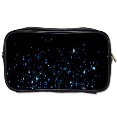 Blue Glowing Star Particle Random Motion Graphic Space Black Toiletries Bags 2-side by Mariart