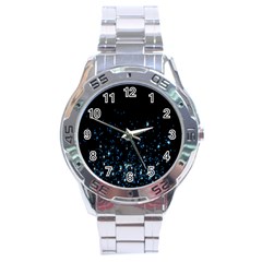 Blue Glowing Star Particle Random Motion Graphic Space Black Stainless Steel Analogue Watch by Mariart