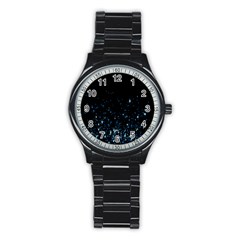 Blue Glowing Star Particle Random Motion Graphic Space Black Stainless Steel Round Watch by Mariart