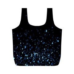 Blue Glowing Star Particle Random Motion Graphic Space Black Full Print Recycle Bags (m)  by Mariart