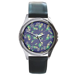 Canaries Budgie Pattern Bird Animals Cute Round Metal Watch by Mariart