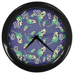 Canaries Budgie Pattern Bird Animals Cute Wall Clocks (black) by Mariart