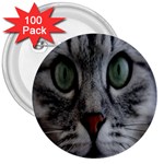 Cat Face Eyes Gray Fluffy Cute Animals 3  Buttons (100 pack)  Front