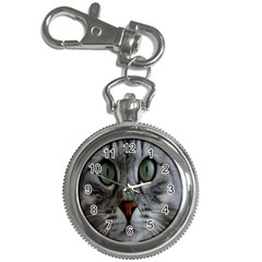 Cat Face Eyes Gray Fluffy Cute Animals Key Chain Watches by Mariart