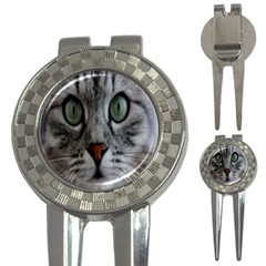 Cat Face Eyes Gray Fluffy Cute Animals 3-in-1 Golf Divots