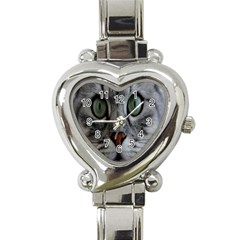 Cat Face Eyes Gray Fluffy Cute Animals Heart Italian Charm Watch