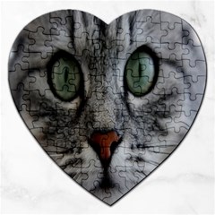 Cat Face Eyes Gray Fluffy Cute Animals Jigsaw Puzzle (heart) by Mariart