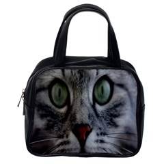 Cat Face Eyes Gray Fluffy Cute Animals Classic Handbags (one Side) by Mariart