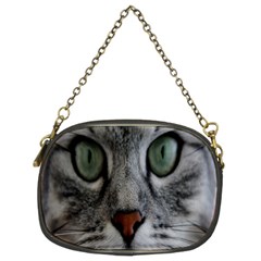 Cat Face Eyes Gray Fluffy Cute Animals Chain Purses (two Sides)  by Mariart