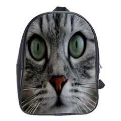 Cat Face Eyes Gray Fluffy Cute Animals School Bag (large) by Mariart