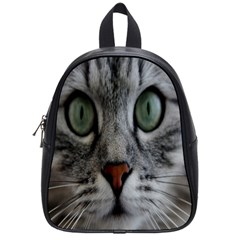 Cat Face Eyes Gray Fluffy Cute Animals School Bag (small) by Mariart