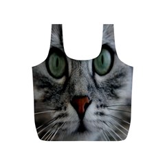 Cat Face Eyes Gray Fluffy Cute Animals Full Print Recycle Bags (s)  by Mariart