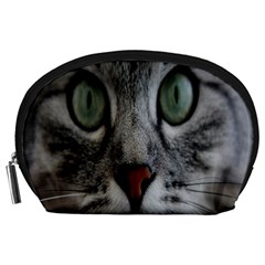 Cat Face Eyes Gray Fluffy Cute Animals Accessory Pouches (large)  by Mariart