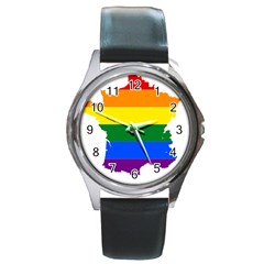 Flag Map Stripes Line Colorful Round Metal Watch