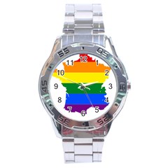 Flag Map Stripes Line Colorful Stainless Steel Analogue Watch