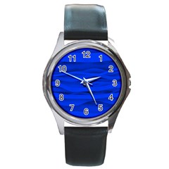 Dark Blue Stripes Seamless Round Metal Watch by Mariart