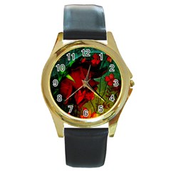 Flower Power, Wonderful Flowers, Vintage Design Round Gold Metal Watch by FantasyWorld7