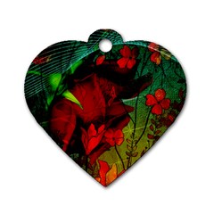 Flower Power, Wonderful Flowers, Vintage Design Dog Tag Heart (two Sides) by FantasyWorld7