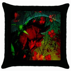 Flower Power, Wonderful Flowers, Vintage Design Throw Pillow Case (black) by FantasyWorld7