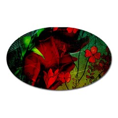 Flower Power, Wonderful Flowers, Vintage Design Oval Magnet by FantasyWorld7