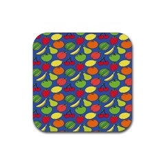 Fruit Melon Cherry Apple Strawberry Banana Apple Rubber Coaster (square)  by Mariart