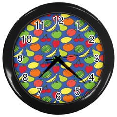 Fruit Melon Cherry Apple Strawberry Banana Apple Wall Clocks (black) by Mariart