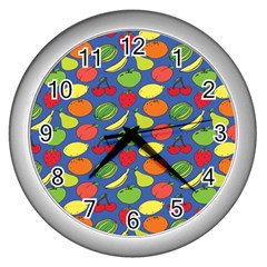 Fruit Melon Cherry Apple Strawberry Banana Apple Wall Clocks (silver)  by Mariart