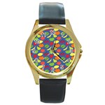 Fruit Melon Cherry Apple Strawberry Banana Apple Round Gold Metal Watch Front