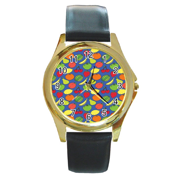 Fruit Melon Cherry Apple Strawberry Banana Apple Round Gold Metal Watch