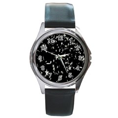 Falling Spinning Silver Stars Space White Black Round Metal Watch