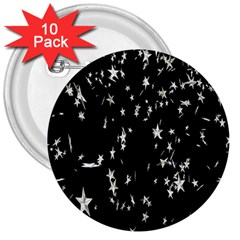 Falling Spinning Silver Stars Space White Black 3  Buttons (10 Pack)  by Mariart